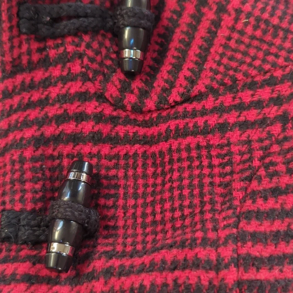Dollhouse, red and black herringbone pattern short jacket with hood. Sma…